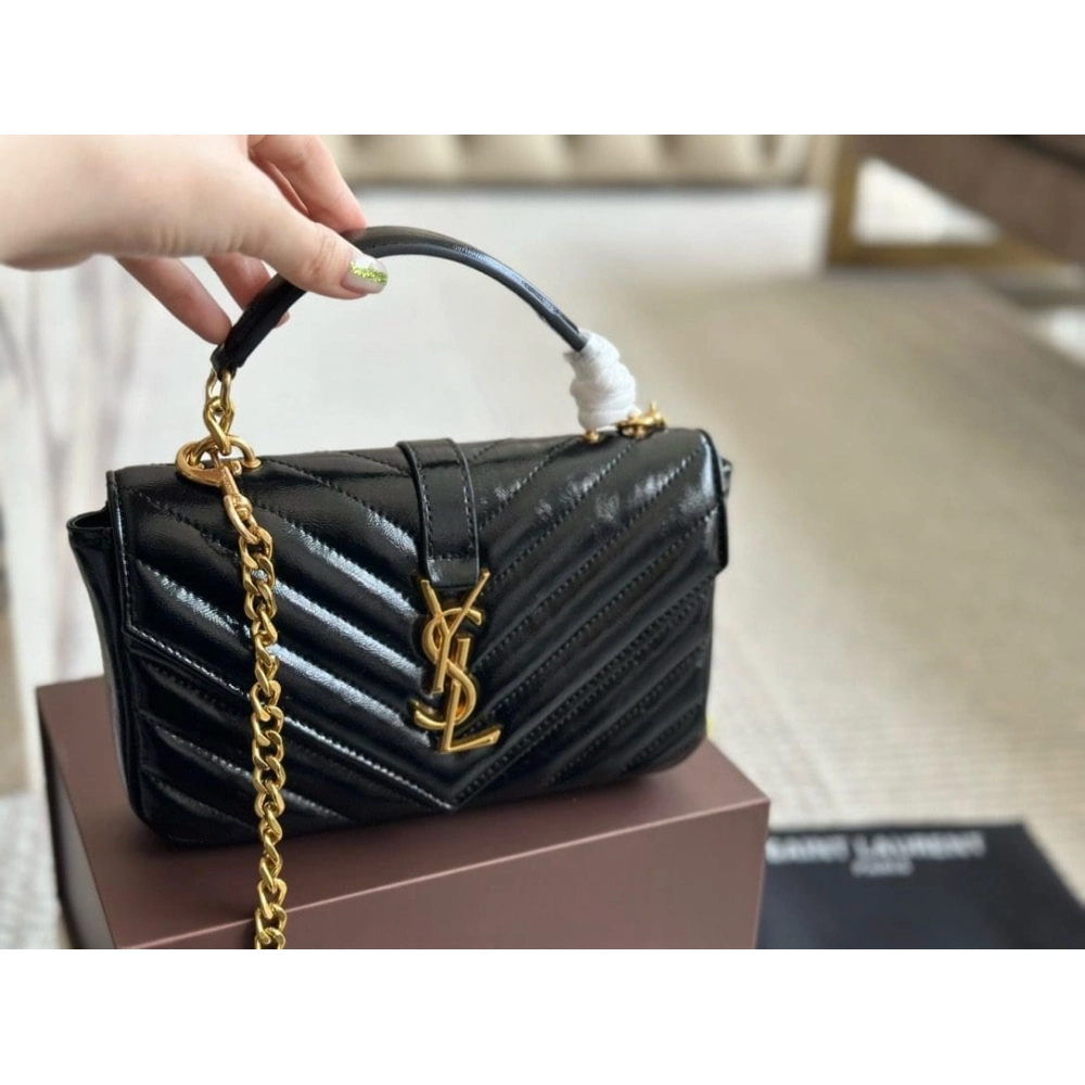 SAINT LAURENT BLACK COLLEGE MINI SHOULDER BAG,YSL,BAGS