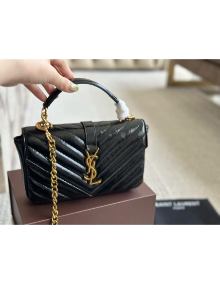 SAINT LAURENT BLACK COLLEGE MINI SHOULDER BAG,YSL,BAGS