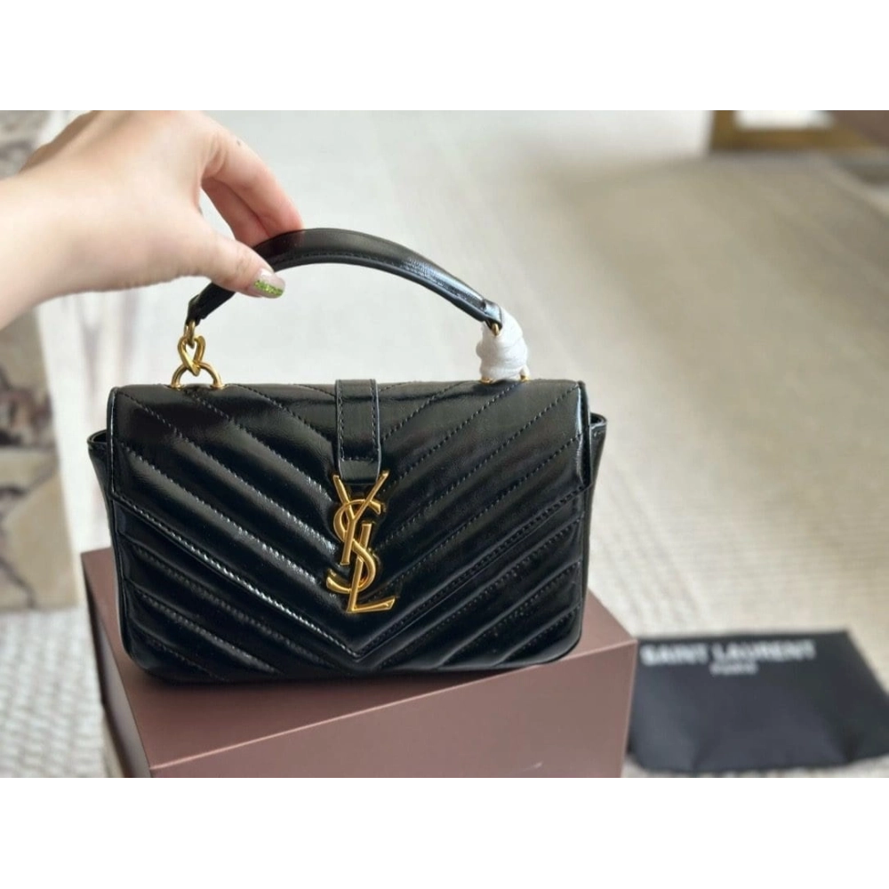 SAINT LAURENT BLACK COLLEGE MINI SHOULDER BAG,YSL,BAGS