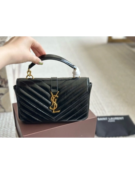 SAINT LAURENT BLACK COLLEGE MINI SHOULDER BAG,YSL,BAGS