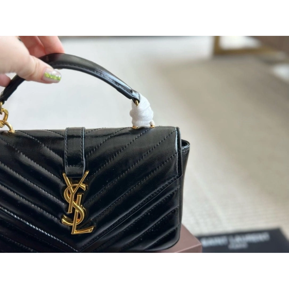 SAINT LAURENT BLACK COLLEGE MINI SHOULDER BAG,YSL,BAGS