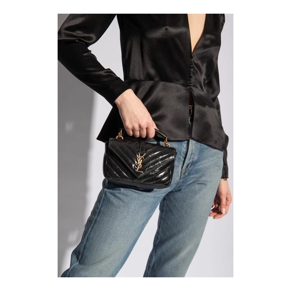 SAINT LAURENT BLACK COLLEGE MINI SHOULDER BAG,YSL,BAGS