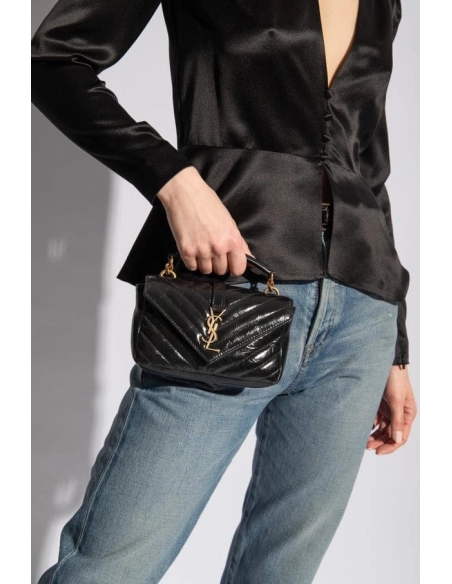 SAINT LAURENT BLACK COLLEGE MINI SHOULDER BAG,YSL,BAGS