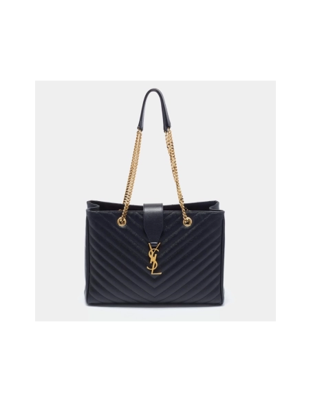 Saint Laurent Black Chevron Leather Monogram Chain Cassandre Tote,YSL,BAGS