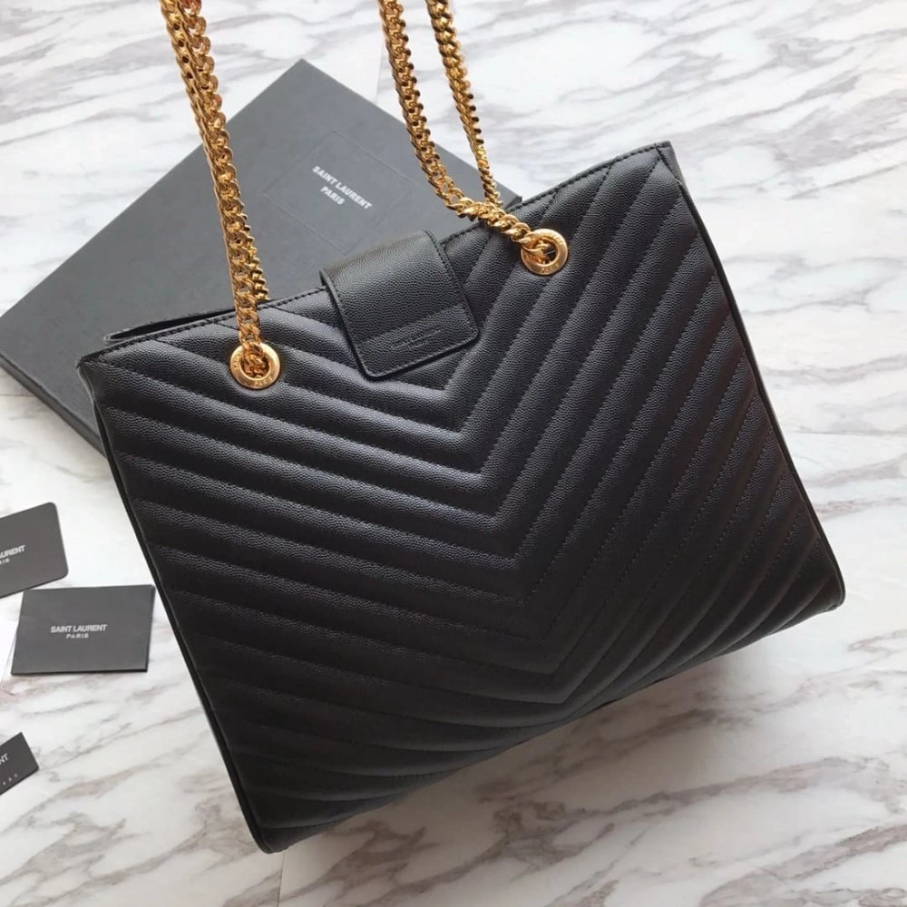 Saint Laurent Black Chevron Leather Monogram Chain Cassandre Tote,YSL,BAGS