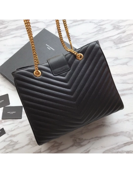 Saint Laurent Black Chevron Leather Monogram Chain Cassandre Tote,YSL,BAGS
