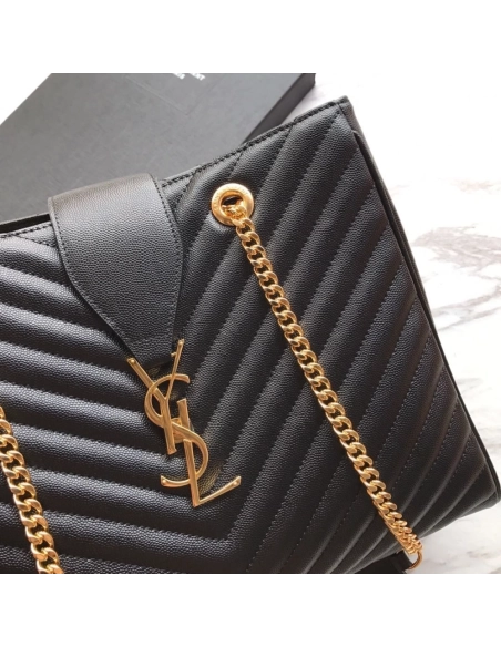 Saint Laurent Black Chevron Leather Monogram Chain Cassandre Tote,YSL,BAGS