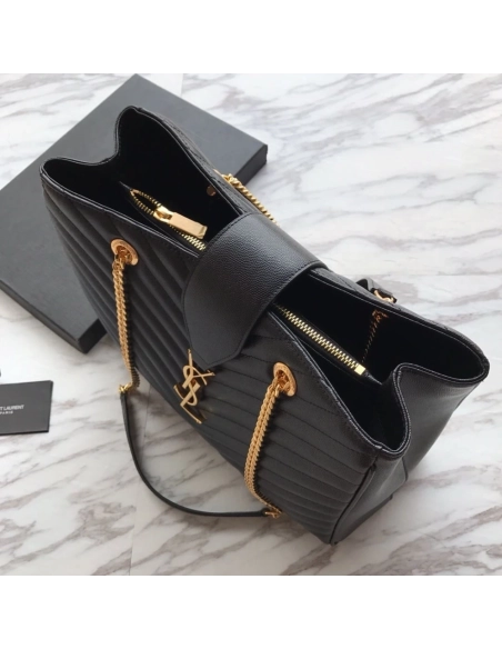 Saint Laurent Black Chevron Leather Monogram Chain Cassandre Tote,YSL,BAGS