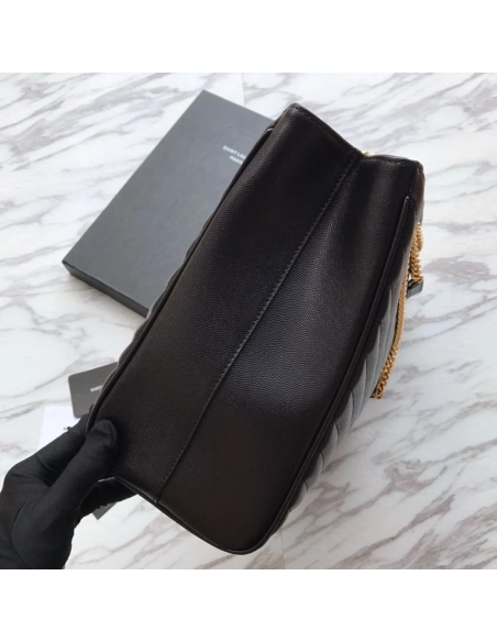 Saint Laurent Black Chevron Leather Monogram Chain Cassandre Tote,YSL,BAGS