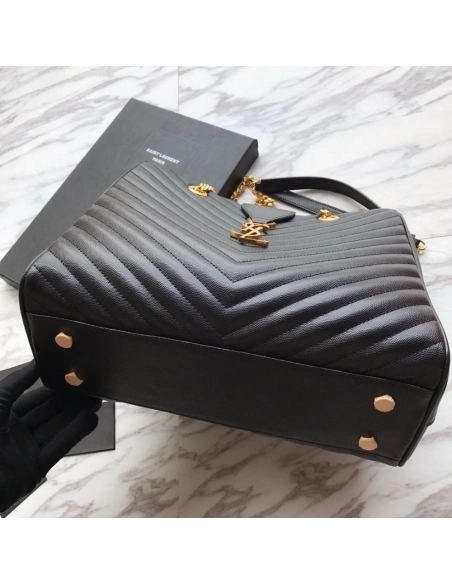 Saint Laurent Black Chevron Leather Monogram Chain Cassandre Tote,YSL,BAGS