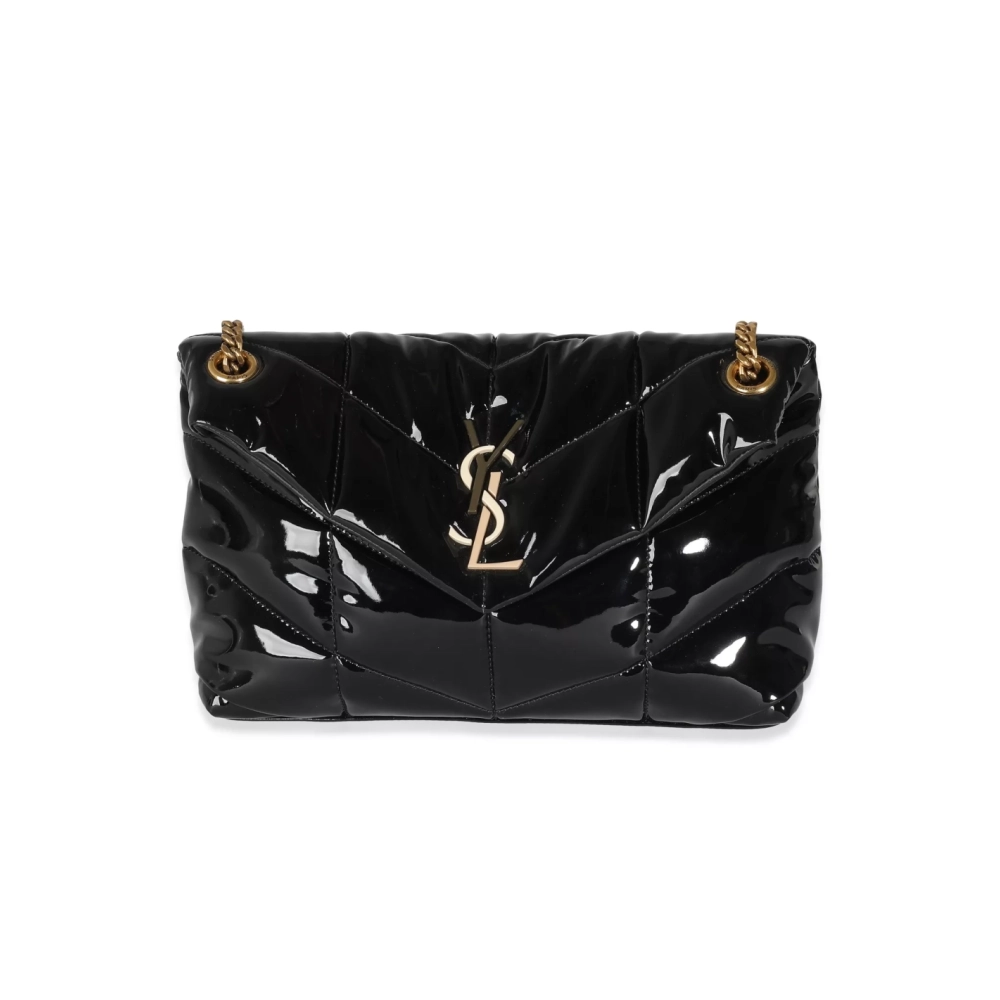 Saint Laurent Black Quilted Patent Small Lou Puffer Chain Bag,YSL,BAGS