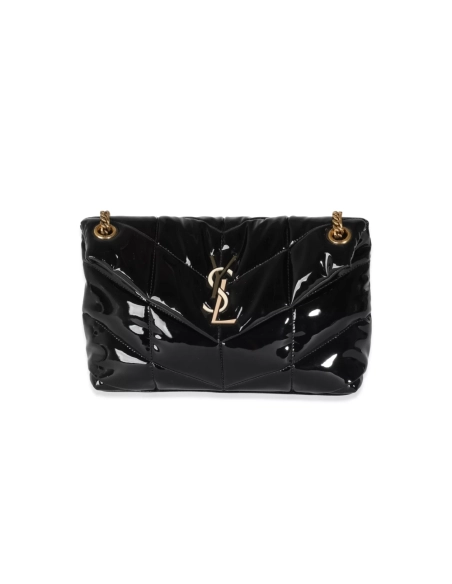 Saint Laurent Black Quilted Patent Small Lou Puffer Chain Bag,YSL,BAGS