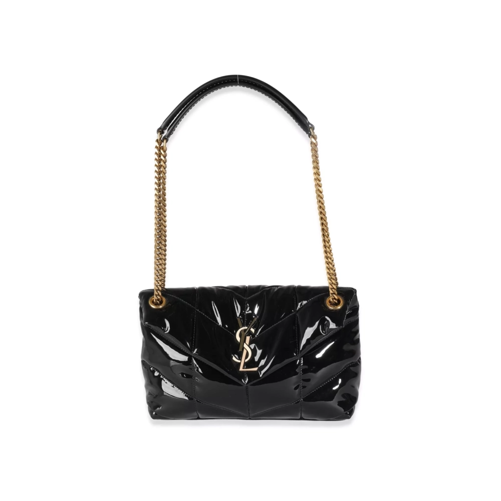 Saint Laurent Black Quilted Patent Small Lou Puffer Chain Bag,YSL,BAGS