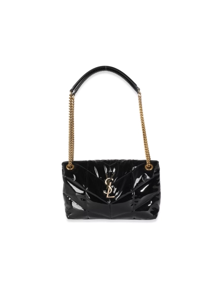 Saint Laurent Black Quilted Patent Small Lou Puffer Chain Bag,YSL,BAGS