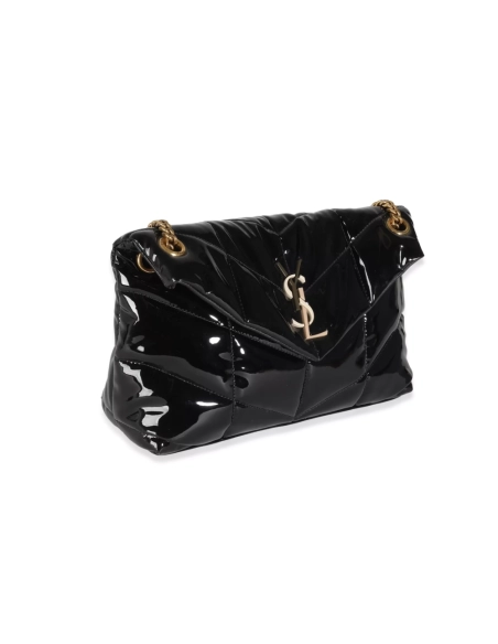 Saint Laurent Black Quilted Patent Small Lou Puffer Chain Bag,YSL,BAGS