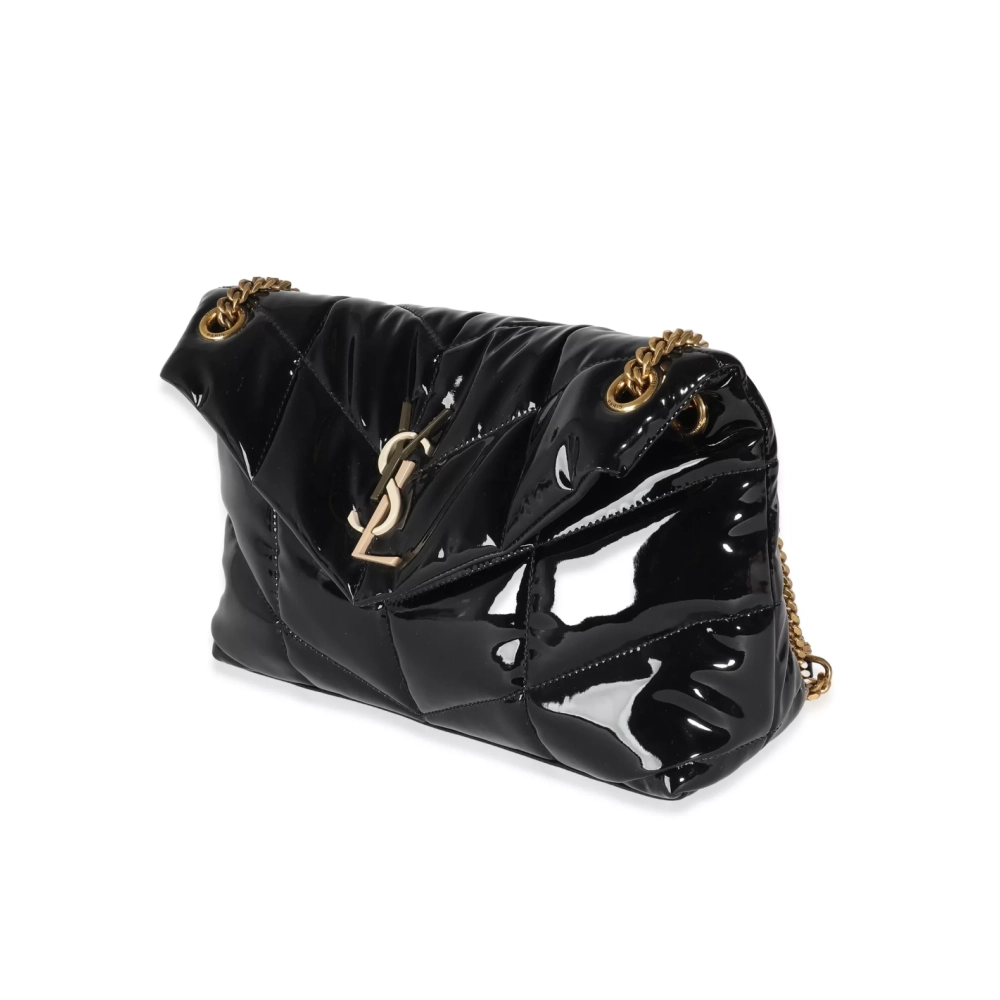 Saint Laurent Black Quilted Patent Small Lou Puffer Chain Bag,YSL,BAGS