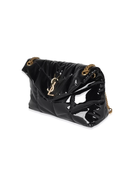 Saint Laurent Black Quilted Patent Small Lou Puffer Chain Bag,YSL,BAGS