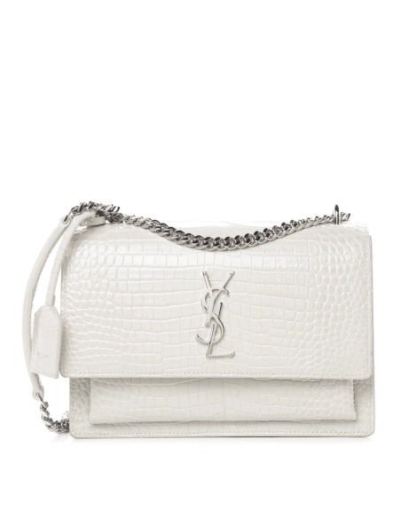 SAINT LAURENT Calfskin Crocodile Embossed Medium Monogram Sunset Icy White,YSL,BAGS