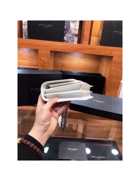 SAINT LAURENT Calfskin Crocodile Embossed Medium Monogram Sunset Icy White,YSL,BAGS