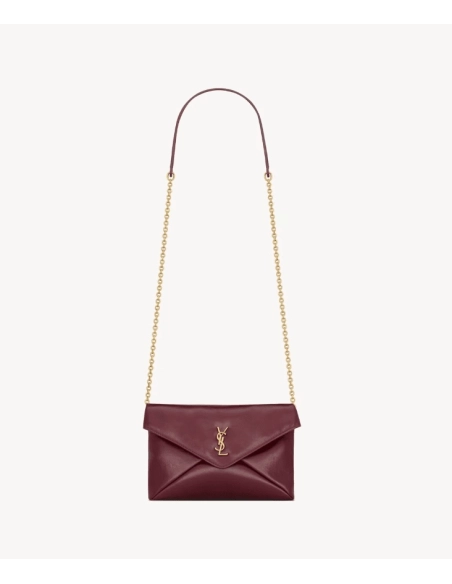 Saint Laurent CASSANDRE Chain Pouch In Shiny Leather DARK RUBY,YSL,BAGS