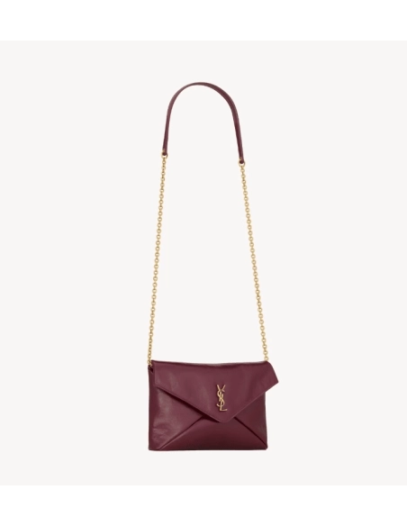 Saint Laurent CASSANDRE Chain Pouch In Shiny Leather DARK RUBY,YSL,BAGS