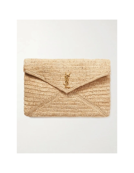 Saint Laurent Cassandre Large Envelope Pouch In Raffia,YSL,BAGS