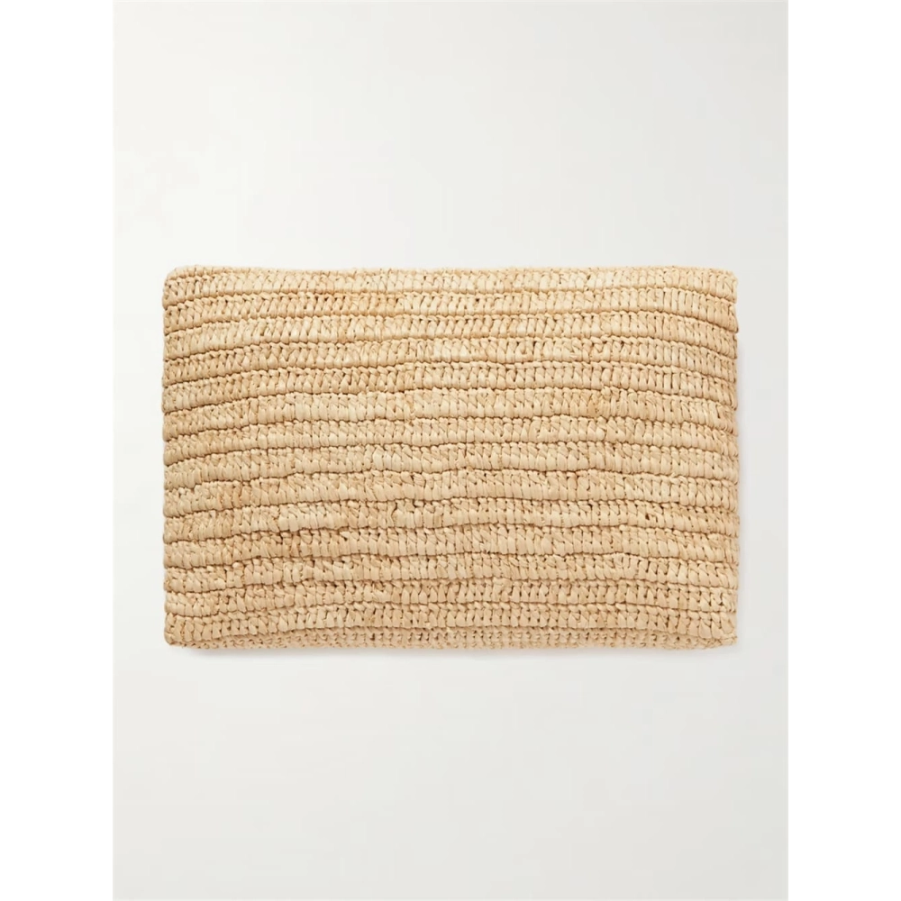 Saint Laurent Cassandre Large Envelope Pouch In Raffia,YSL,BAGS
