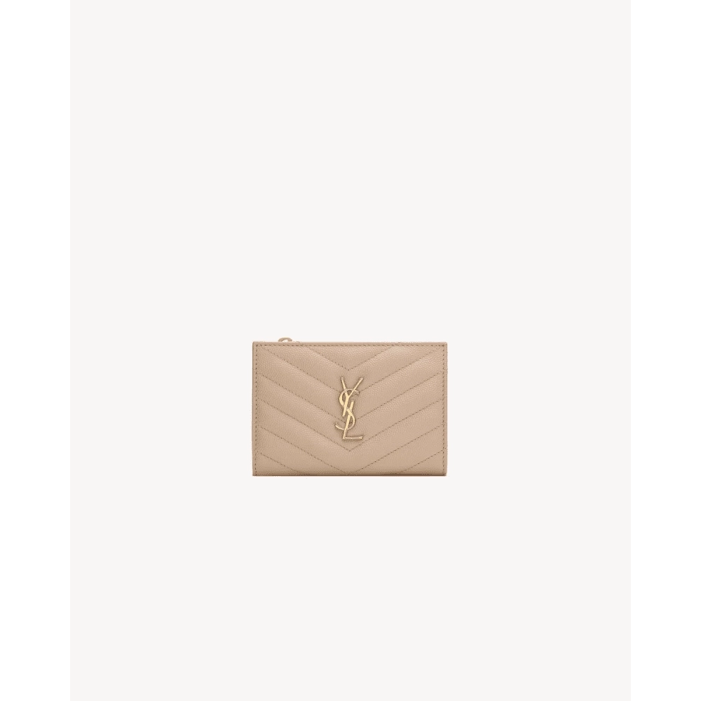 Saint Laurent Cassandre Quilted Fragments Bi Fold Wallet In Grain De Poudre Leather,YSL,BAGS