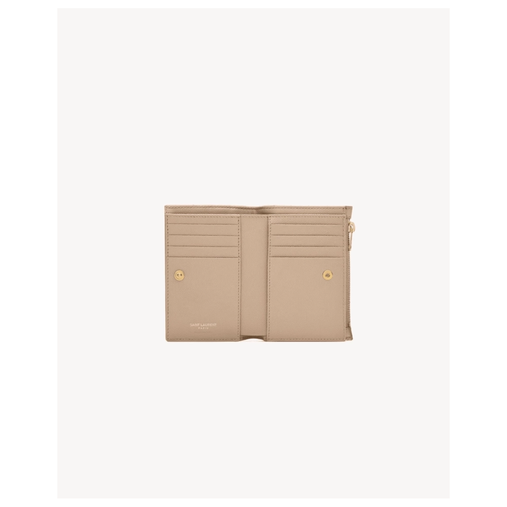 Saint Laurent Cassandre Quilted Fragments Bi Fold Wallet In Grain De Poudre Leather,YSL,BAGS