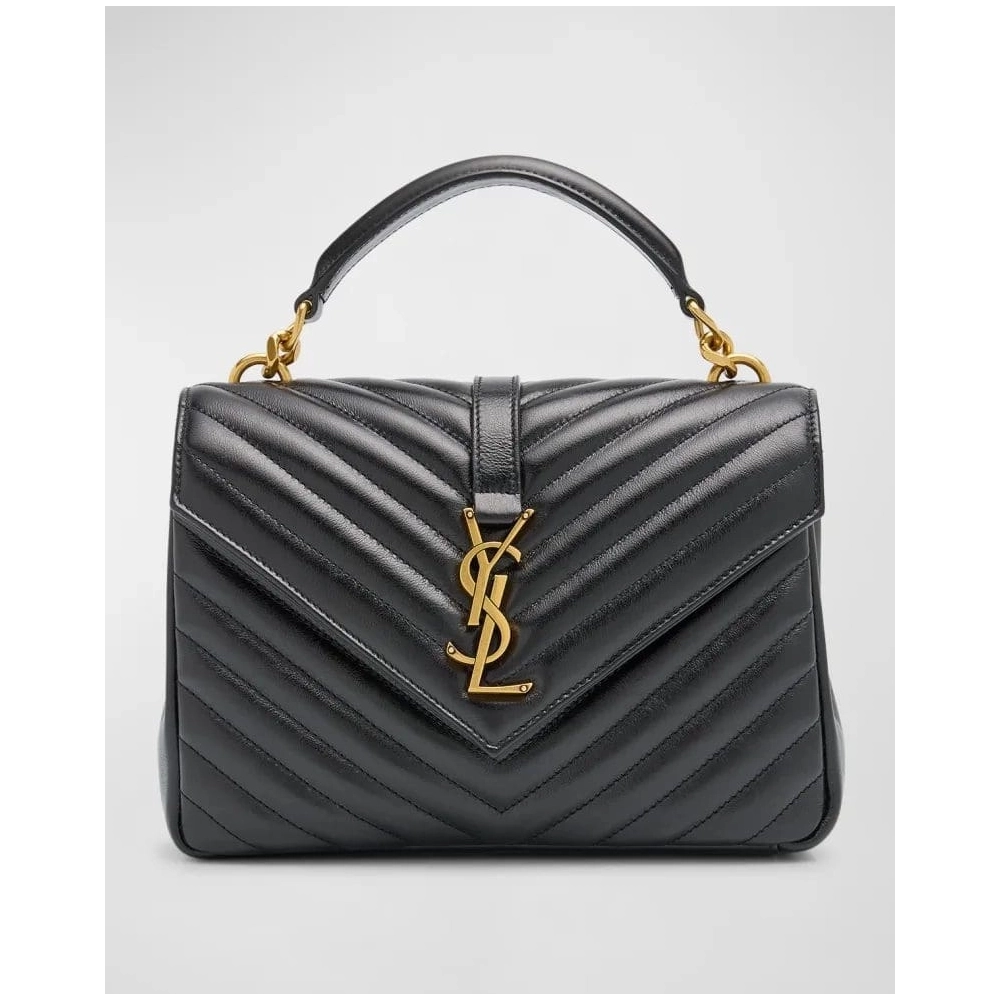 Saint Laurent College Medium YSL Flap Top Handle Bag In Quilted Leather,YSL,BAGS