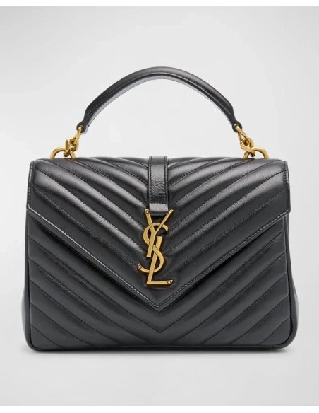Saint Laurent College Medium YSL Flap Top Handle Bag In Quilted Leather,YSL,BAGS