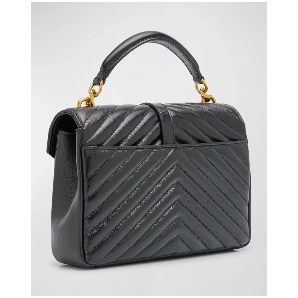 Saint Laurent College Medium YSL Flap Top Handle Bag In Quilted Leather,YSL,BAGS