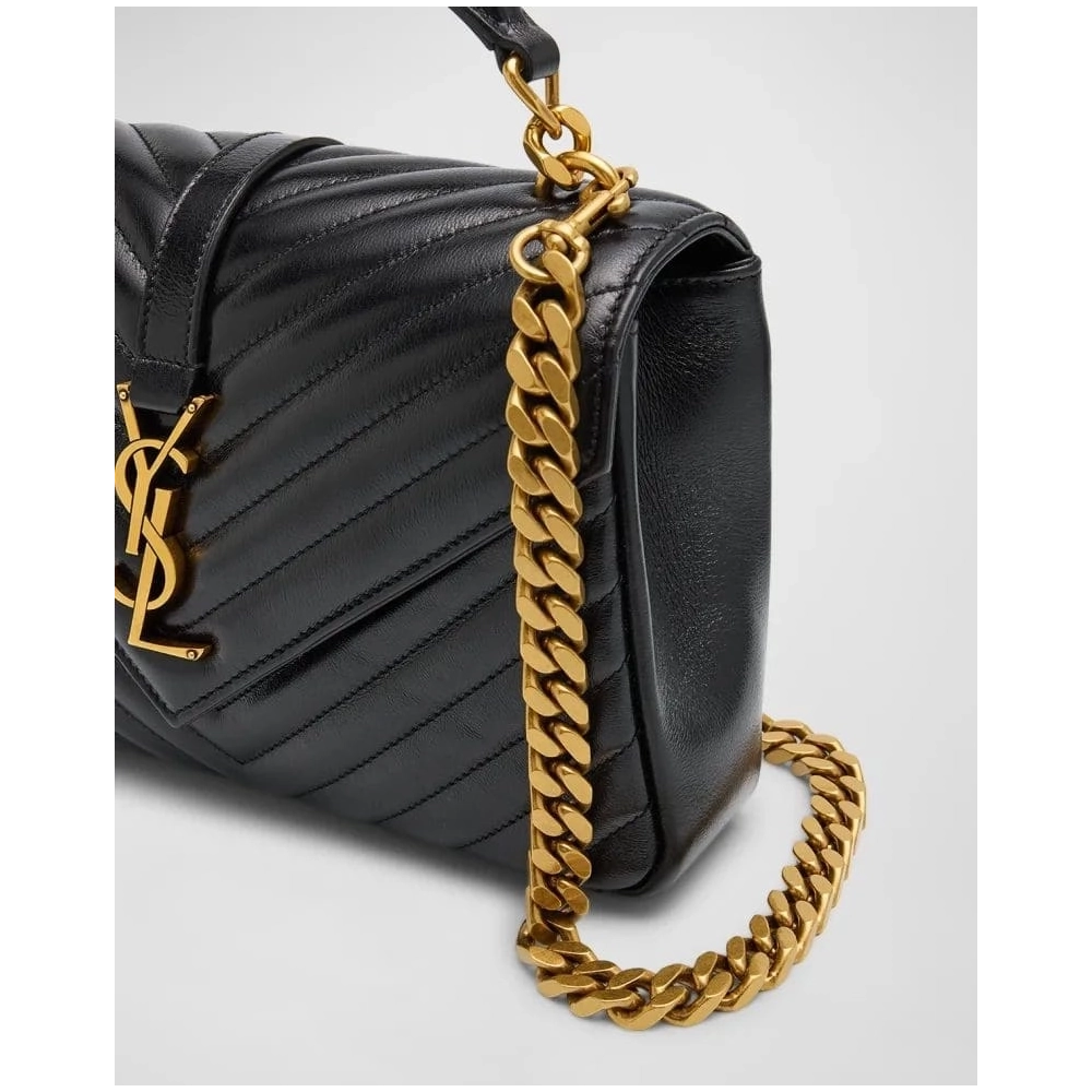 Saint Laurent College Medium YSL Flap Top Handle Bag In Quilted Leather,YSL,BAGS