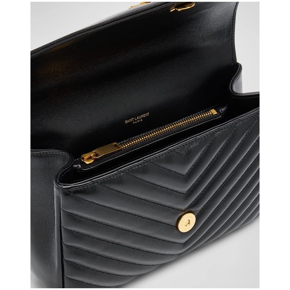 Saint Laurent College Medium YSL Flap Top Handle Bag In Quilted Leather,YSL,BAGS