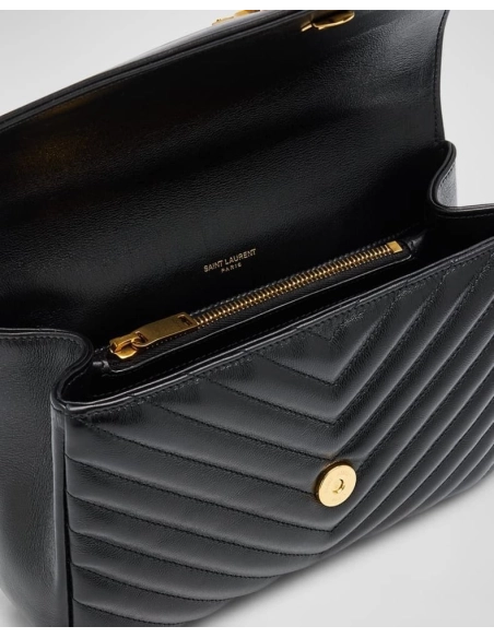 Saint Laurent College Medium YSL Flap Top Handle Bag In Quilted Leather,YSL,BAGS