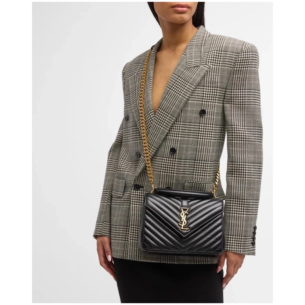 Saint Laurent College Medium YSL Flap Top Handle Bag In Quilted Leather,YSL,BAGS