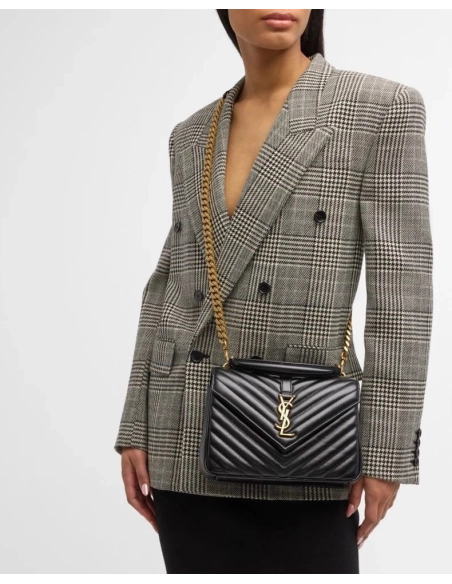 Saint Laurent College Medium YSL Flap Top Handle Bag In Quilted Leather,YSL,BAGS