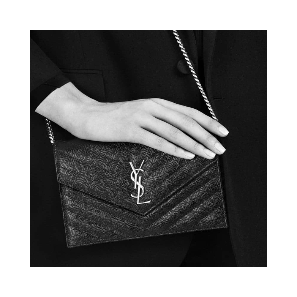 Saint Laurent Envelope Chain Wallet In Grain De Poudre Embossed,YSL,BAGS