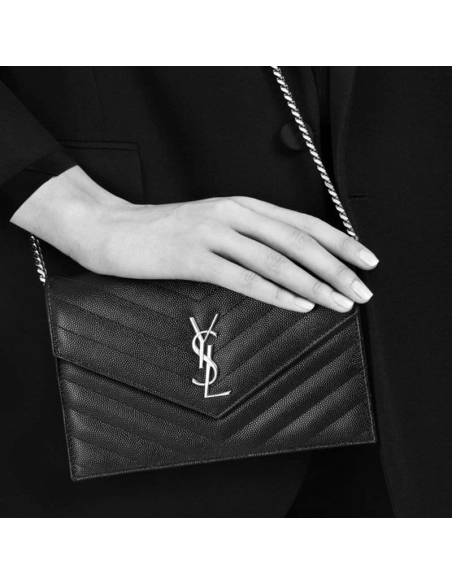 Saint Laurent Envelope Chain Wallet In Grain De Poudre Embossed,YSL,BAGS