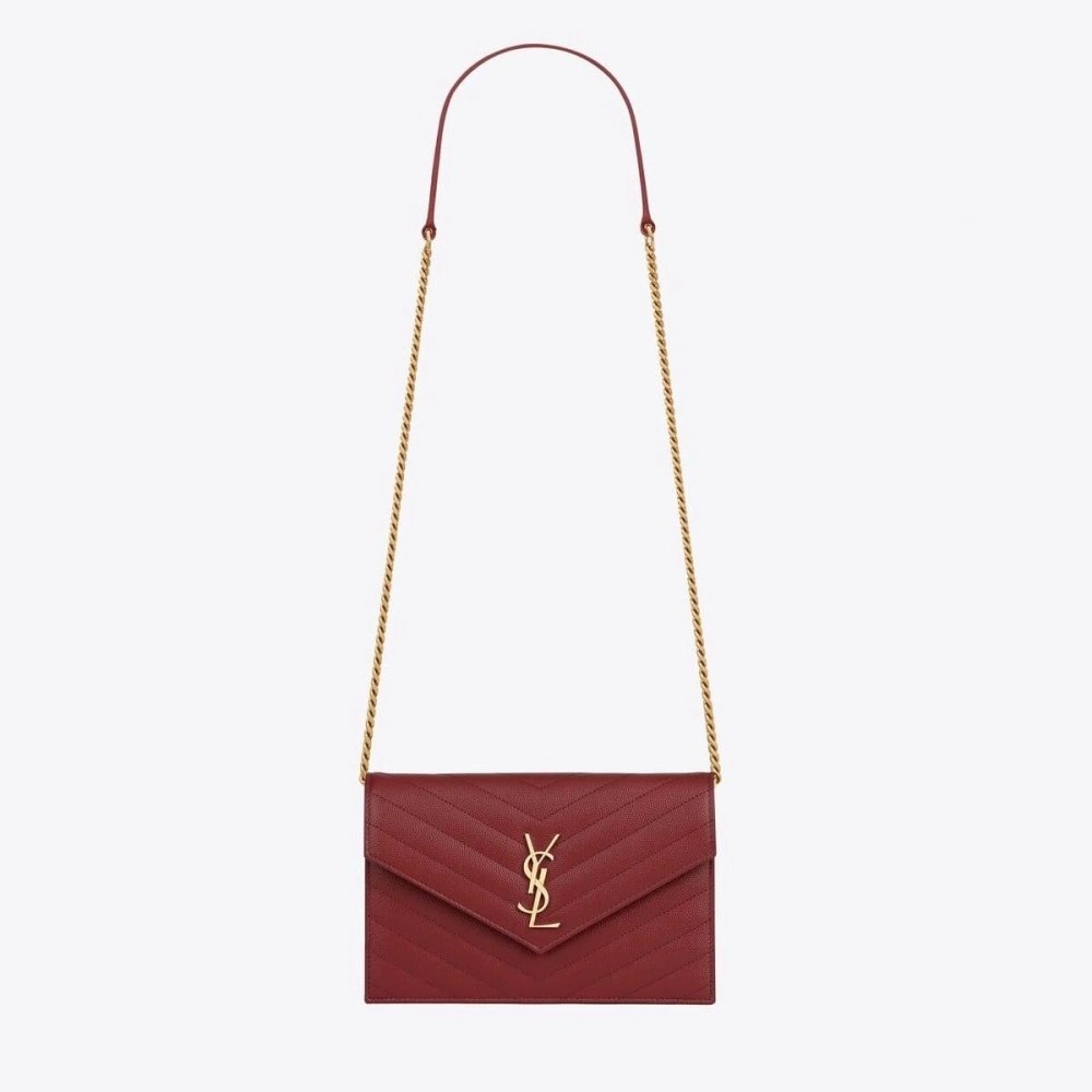 Saint Laurent Envelope Chain Wallet In Grain De Poudre Embossed,YSL,BAGS