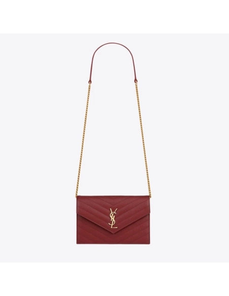 Saint Laurent Envelope Chain Wallet In Grain De Poudre Embossed,YSL,BAGS