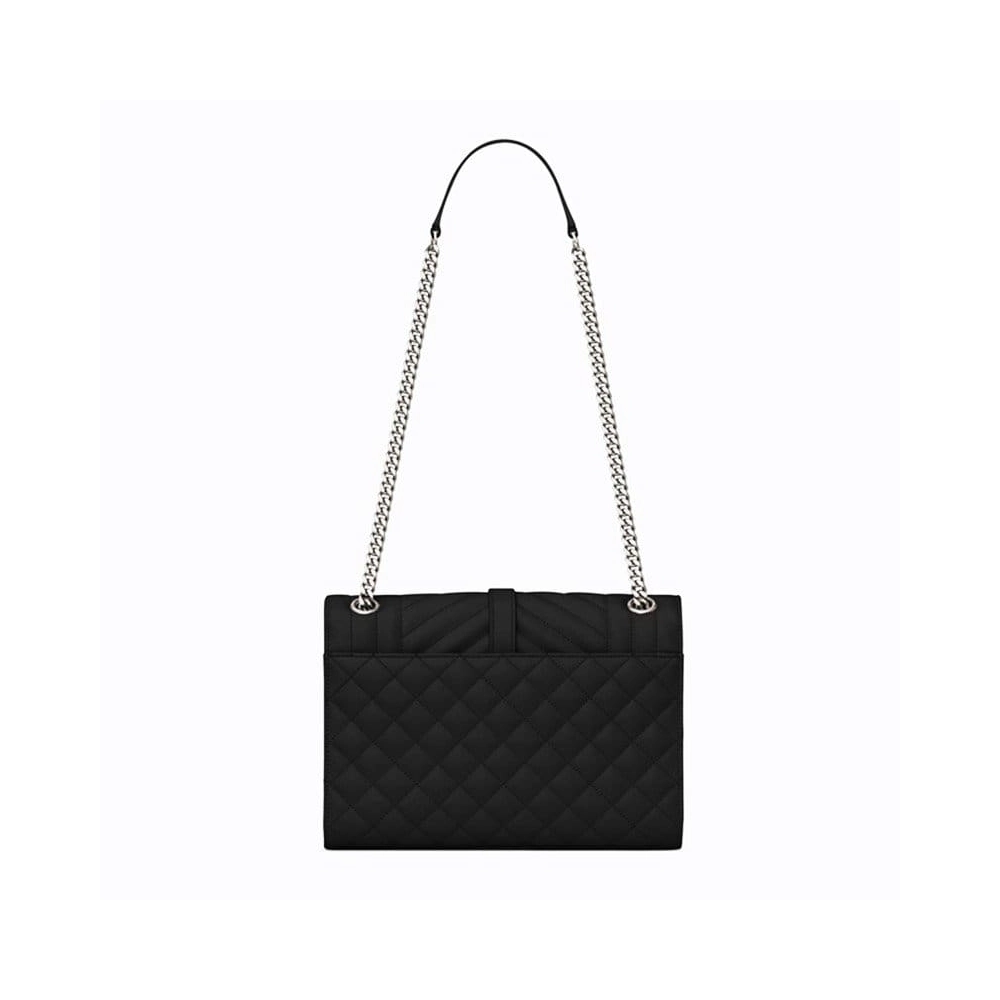 Saint Laurent Envelope Medium Bag In Mix Matelasse Grain De Poud BLACK,YSL,BAGS