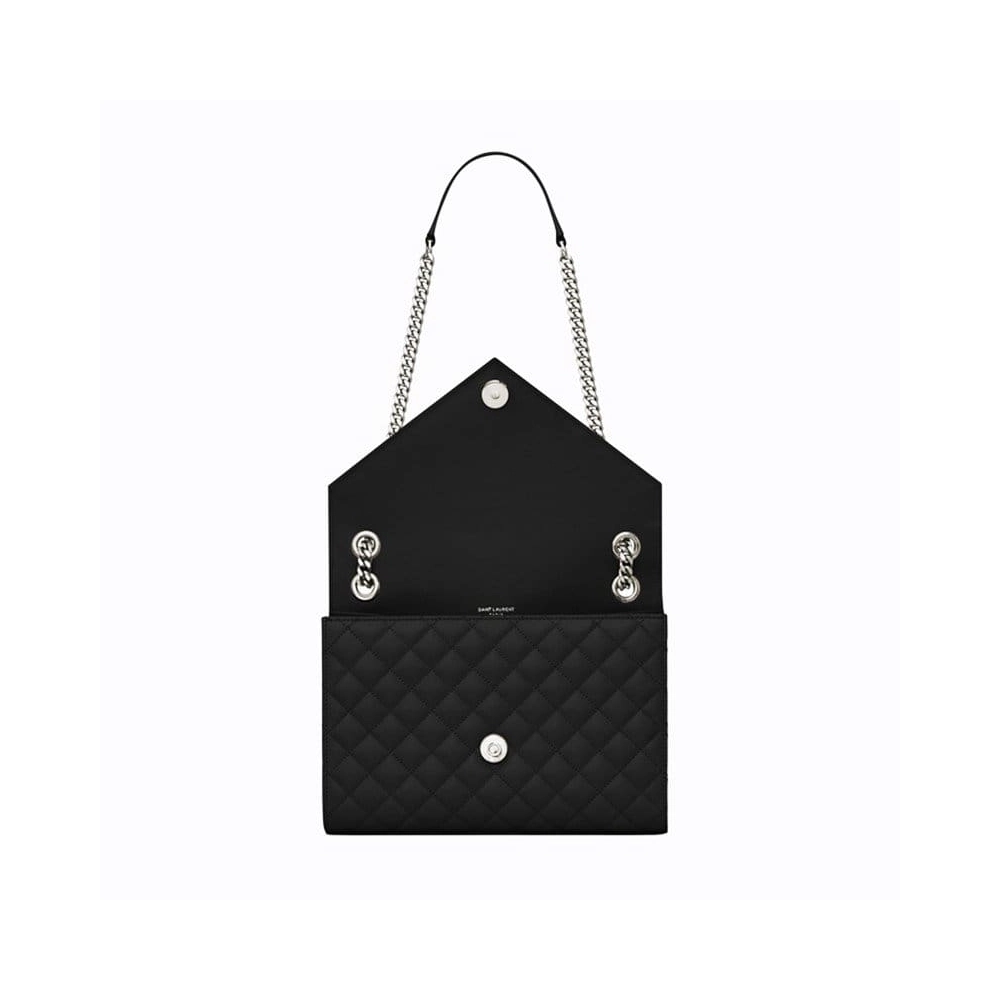 Saint Laurent Envelope Medium Bag In Mix Matelasse Grain De Poud BLACK,YSL,BAGS