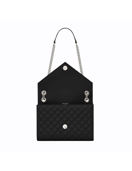 Saint Laurent Envelope Medium Bag In Mix Matelasse Grain De Poud BLACK,YSL,BAGS