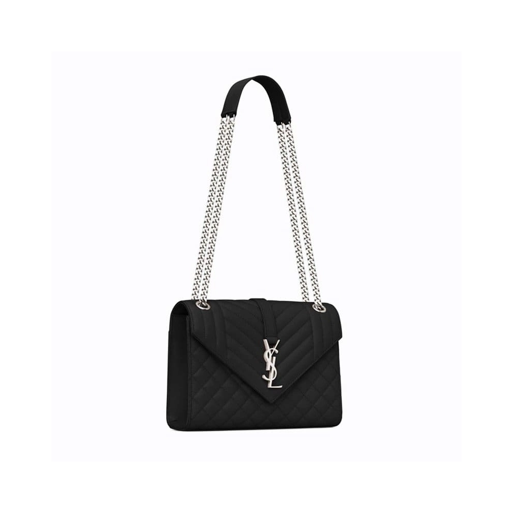 Saint Laurent Envelope Medium Bag In Mix Matelasse Grain De Poud BLACK,YSL,BAGS