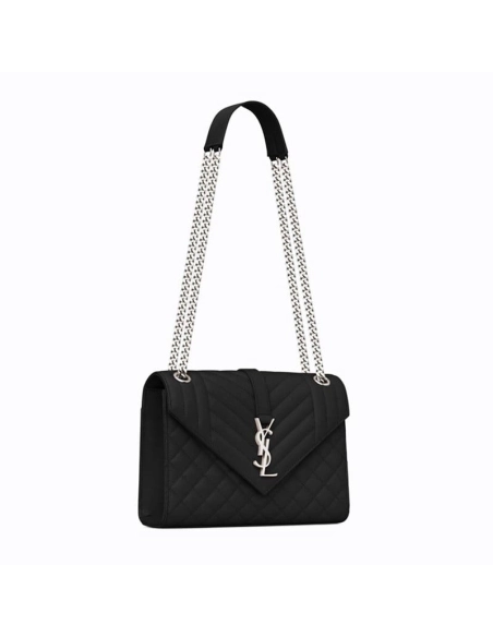 Saint Laurent Envelope Medium Bag In Mix Matelasse Grain De Poud BLACK,YSL,BAGS