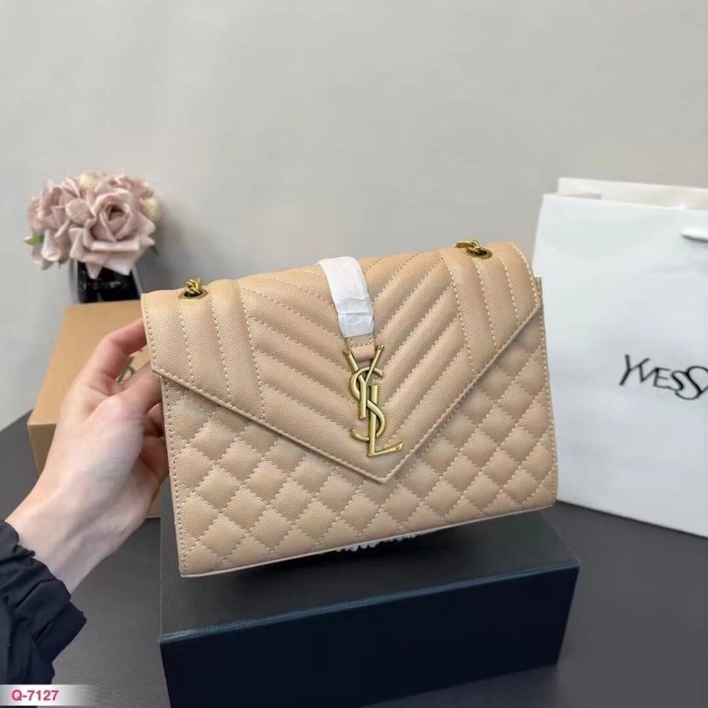 Saint Laurent ENVELOPE MEDIUM IN QUILTED GRAIN DE POUDRE EMBOSSED LEATHER,YSL,BAGS