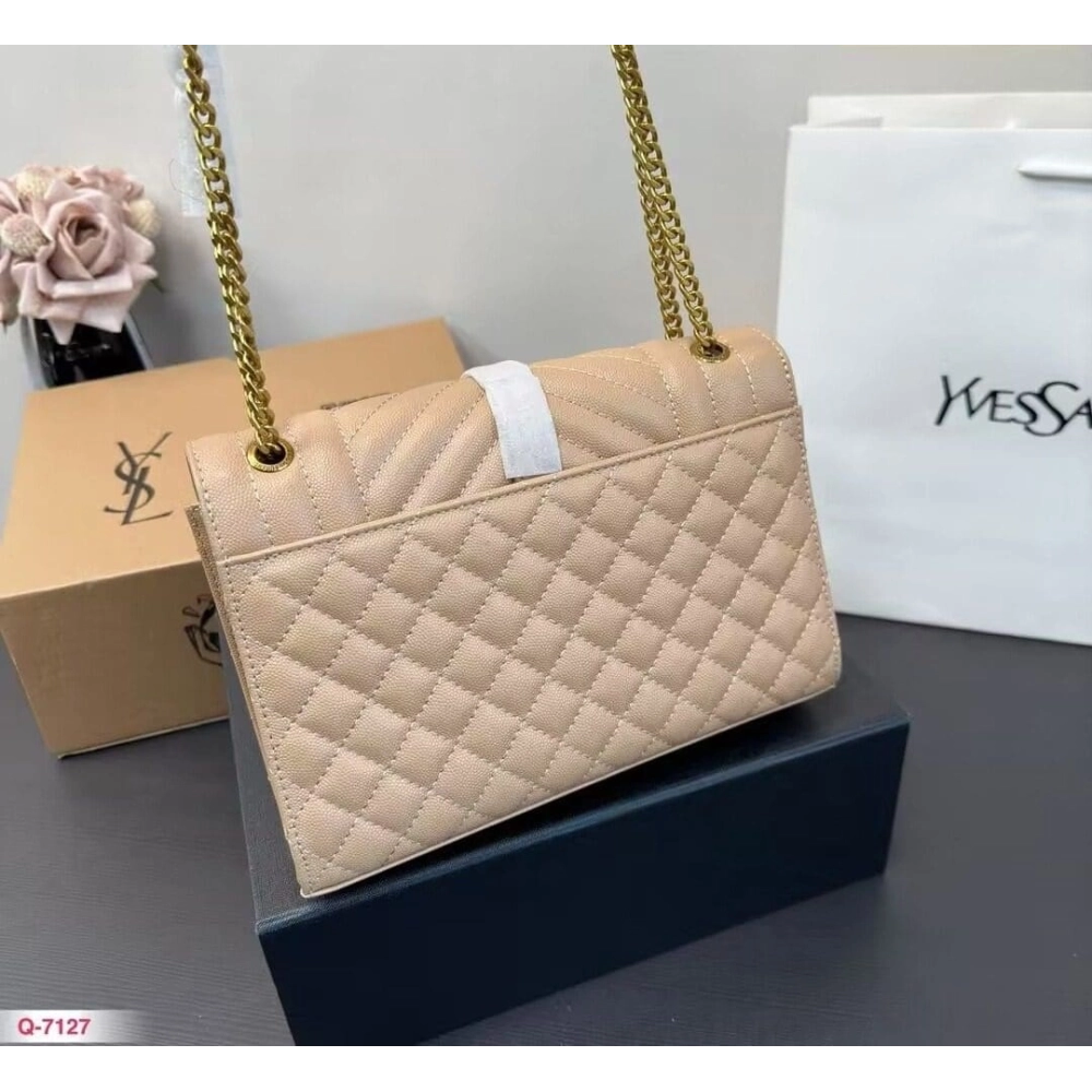 Saint Laurent ENVELOPE MEDIUM IN QUILTED GRAIN DE POUDRE EMBOSSED LEATHER,YSL,BAGS