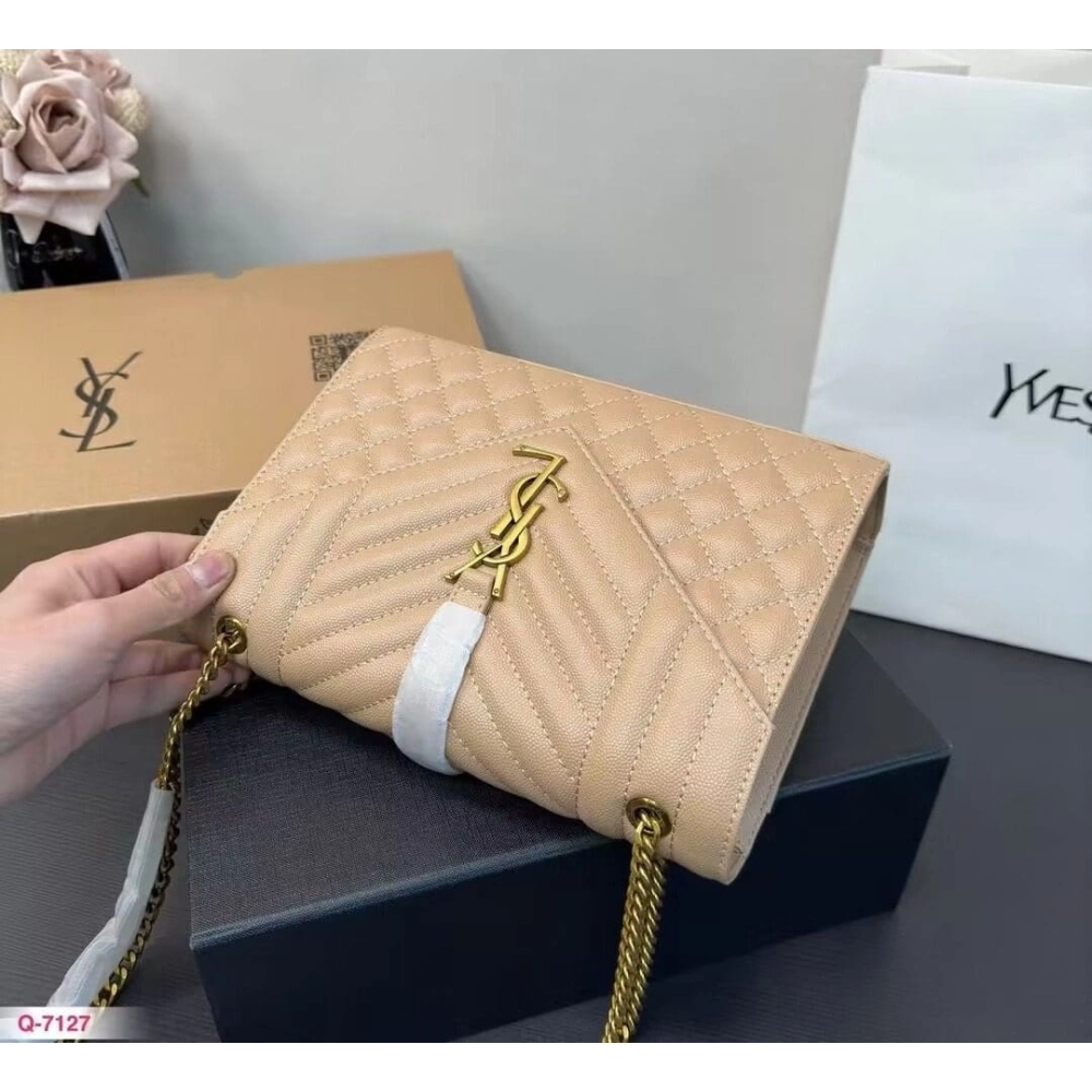 Saint Laurent ENVELOPE MEDIUM IN QUILTED GRAIN DE POUDRE EMBOSSED LEATHER,YSL,BAGS