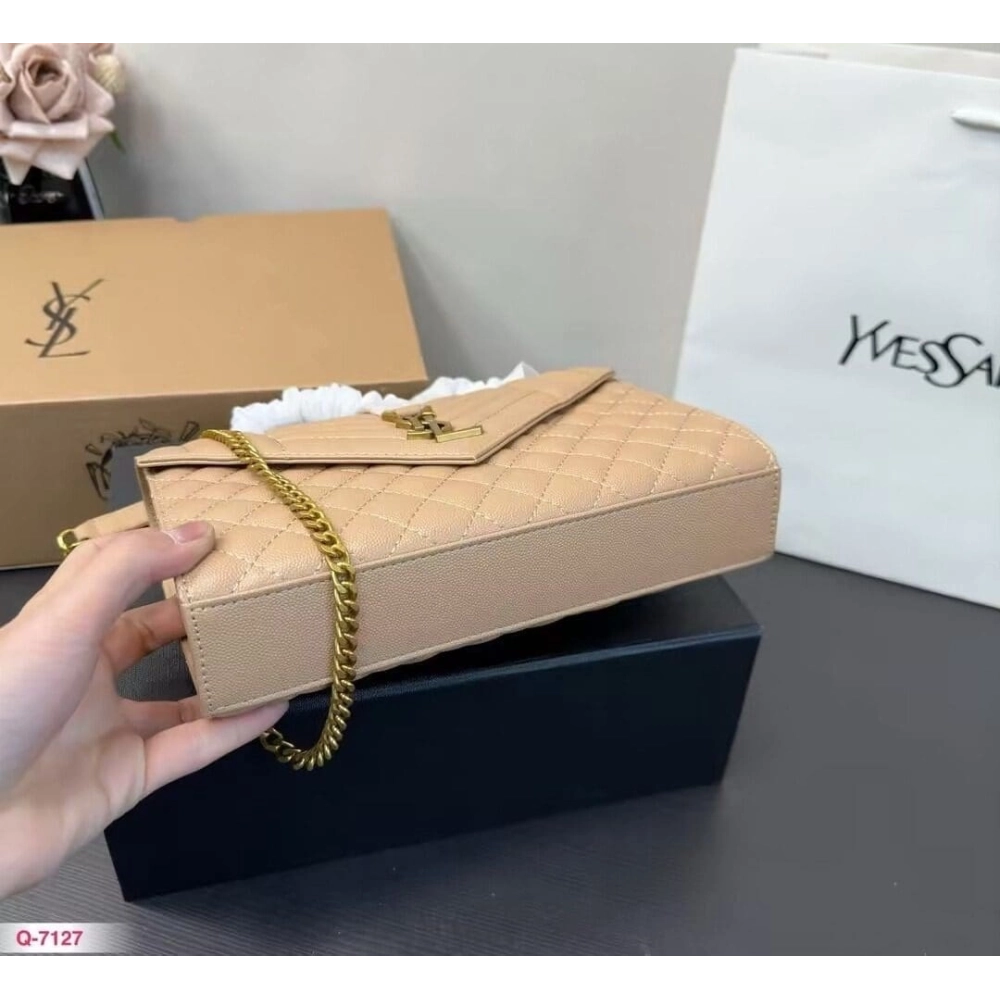 Saint Laurent ENVELOPE MEDIUM IN QUILTED GRAIN DE POUDRE EMBOSSED LEATHER,YSL,BAGS